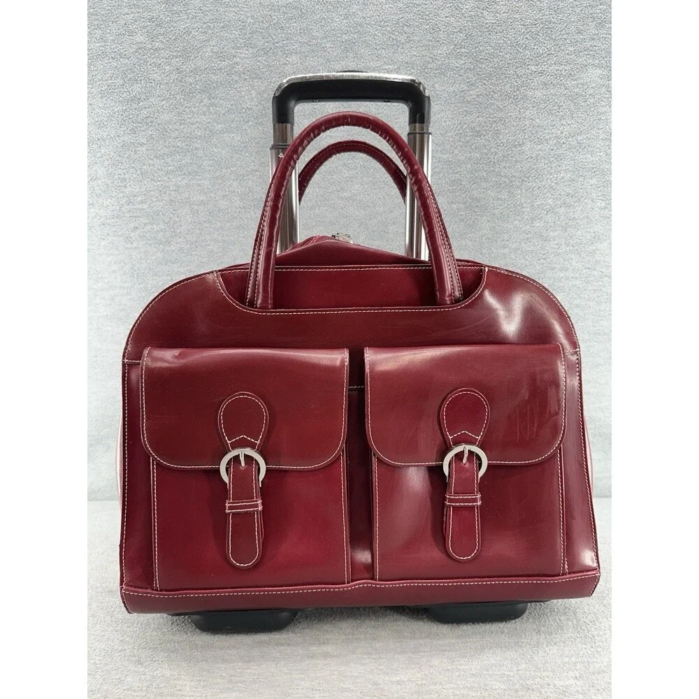 McKLEIN Red Leather Wheeled Laptop Case 15.6” Rolling Briefcase